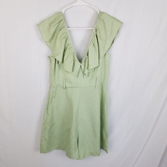 TOPSHOP Mint Linen Blend RIVIERA Frill Romper - Picture 5 of 7